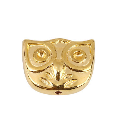 Picture of Zinc Based Alloy Spacer Beads Owl Animal Gold Plated 15mm x 11mm, Hole: Approx 0.8mm, 10 PCs