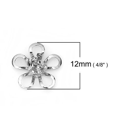 Image de Coupelles en Laiton Fleur Argent Mat (Apparié à Perle: 10mm Dia) 12mm x 12mm, 10 Pcs                                                                                                                                                                          