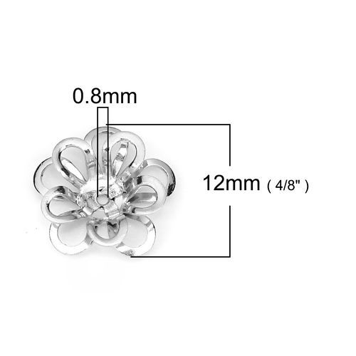 Picture of Brass Beads Caps Flower Silver Tone (Fit Beads Size: 14mm Dia.) 12mm( 4/8") x 12mm( 4/8"), 10 PCs                                                                                                                                                             