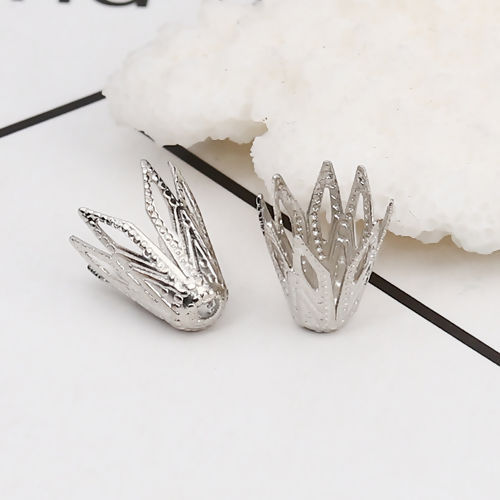 Image de Coupelles en Laiton Fleur Argent Mat (Apparié à Perle: 10mm Dia) 9mm x 9mm, 10 Pcs                                                                                                                                                                            