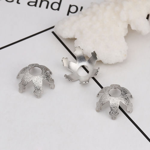 Picture of Brass Beads Caps Flower Silver Tone Sparkledust (Fit Beads Size: 18mm Dia.) 17mm( 5/8") x 16mm( 5/8"), 10 PCs                                                                                                                                                 