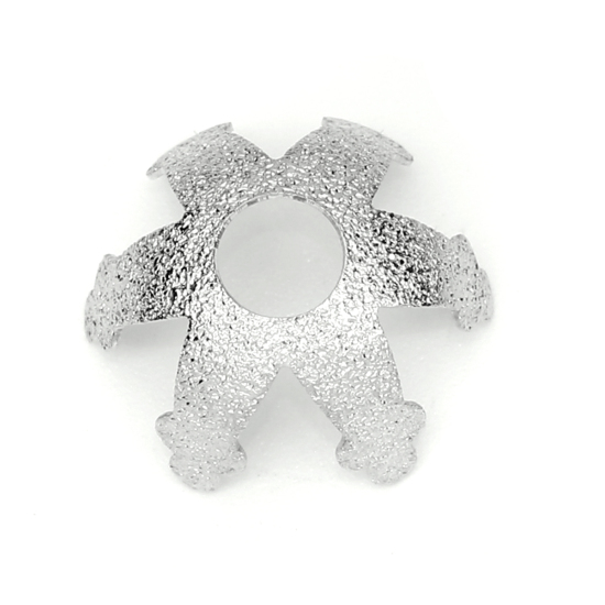 Picture of Brass Beads Caps Flower Silver Tone Sparkledust (Fit Beads Size: 18mm Dia.) 17mm( 5/8") x 16mm( 5/8"), 10 PCs                                                                                                                                                 