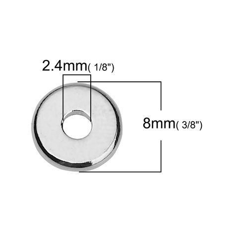 Bild von Messing Perlen Flachrund Silberfarbe ca. 8mm D., Loch:ca. 2.4mm, 20 Stück                                                                                                                                                                                     