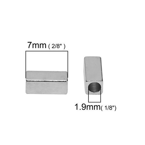 Bild von Messing Perlen Rechteck Silberfarbe ca. 7mm x 3mm, Loch:ca. 1.9mm, 50 Stück                                                                                                                                                                                   