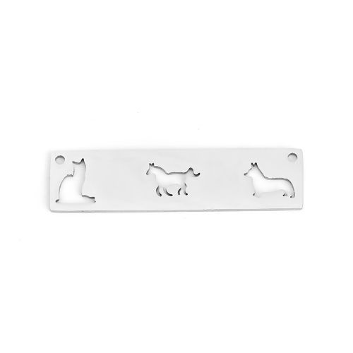 Picture of 201 Stainless Steel Pet Silhouette  Connectors Rectangle Silver Tone Animal 38mm(1 4/8") x 10mm( 3/8"), 2 PCs