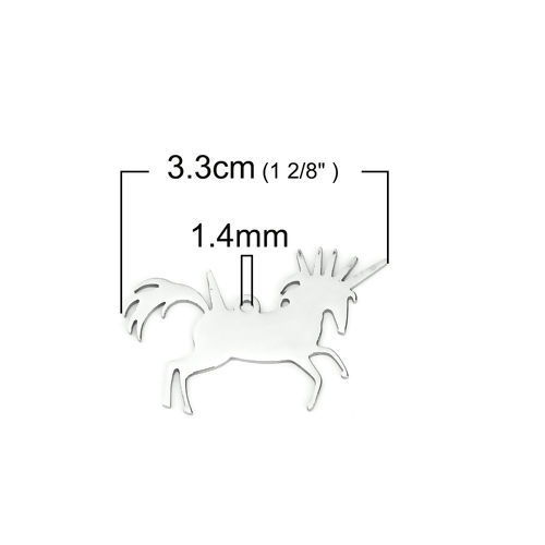 Picture of 201 Stainless Steel Pet Silhouette  Pendants Horse Animal Silver Tone 33mm(1 2/8") x 25mm(1"), 3 PCs