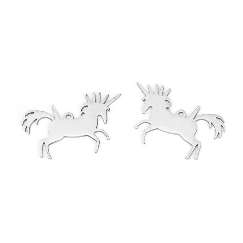 Picture of 201 Stainless Steel Pet Silhouette  Pendants Horse Animal Silver Tone 33mm(1 2/8") x 25mm(1"), 3 PCs