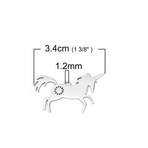Picture of 201 Stainless Steel Pet Silhouette Pendants Horse Silver Tone Flower 34mm(1 3/8") x 20mm( 6/8"), 3 PCs