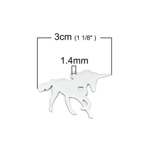 Bild von 201 Edelstahl Haustier Silhouette Anhänger Pferd Silberfarbe Herz 30mm x 20mm, 3 Stück