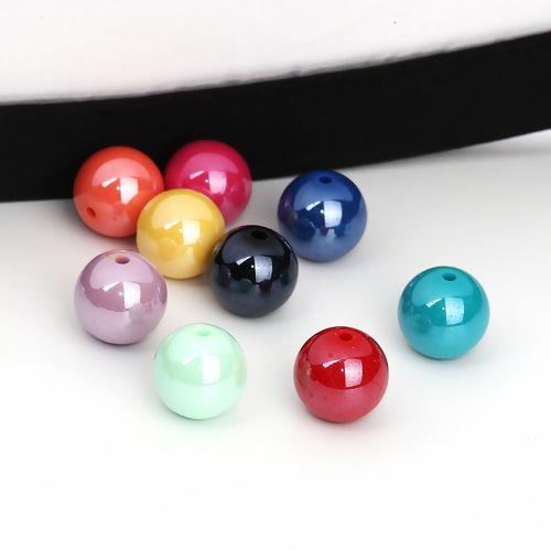 Picture of Acrylic Beads Round At Random Mixed Opaque Polished About 14mm Dia, Hole: Approx 1.9mm, 50 PCs