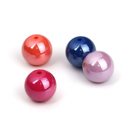 Picture of Acrylic Beads Round At Random Mixed Opaque Polished About 14mm Dia, Hole: Approx 1.9mm, 50 PCs