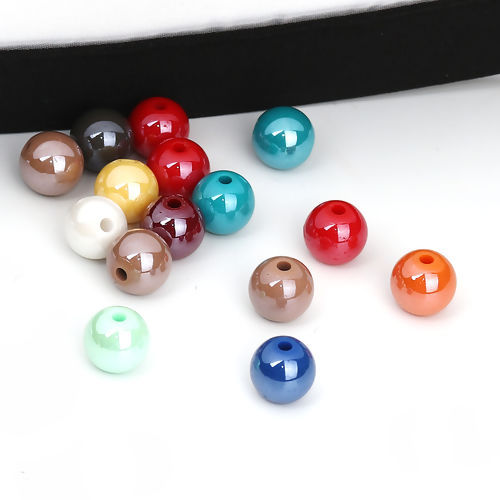 Picture of Acrylic Beads Round At Random Mixed Opaque Polished About 10mm Dia, Hole: Approx 1.9mm, 100 PCs