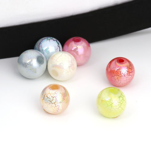 Picture of Acrylic Beads Round At Random Mixed AB Rainbow Color Crackle Painting About 14mm Dia, Hole: Approx 2.1mm, 50 PCs