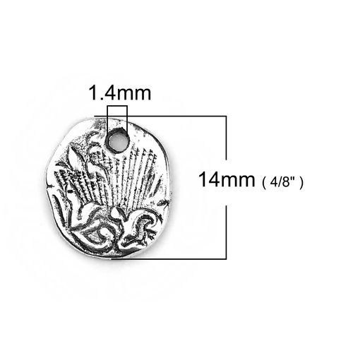 Bild von Zinklegierung Charms Unregelmäßig Antiksilber Oval 14mm x 13mm, 50 Stück