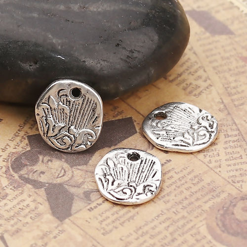 Bild von Zinklegierung Charms Unregelmäßig Antiksilber Oval 14mm x 13mm, 50 Stück