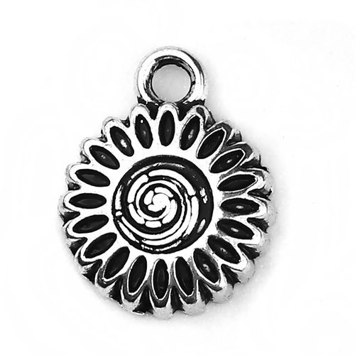 Immagine di Lega di Zinco Stile Bohemien Charms Fiore Argento Antico Spirale 18mm x 14mm , 30 Pz