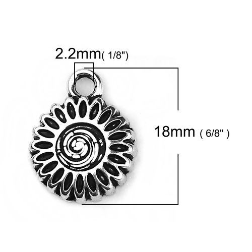 Immagine di Lega di Zinco Stile Bohemien Charms Fiore Argento Antico Spirale 18mm x 14mm , 30 Pz