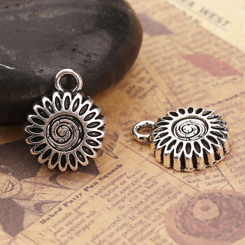 Immagine di Lega di Zinco Stile Bohemien Charms Fiore Argento Antico Spirale 18mm x 14mm , 30 Pz