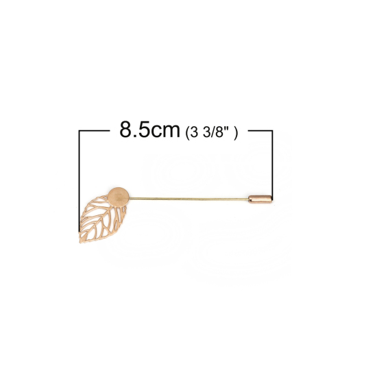 Image de Broche Epingle Supports à Cabochons en Alliage de Zinc Feuille Or Clair Cabochon Rapportable (Convenable à 10mm Dia) 85mm x 27mm, 10 Pcs