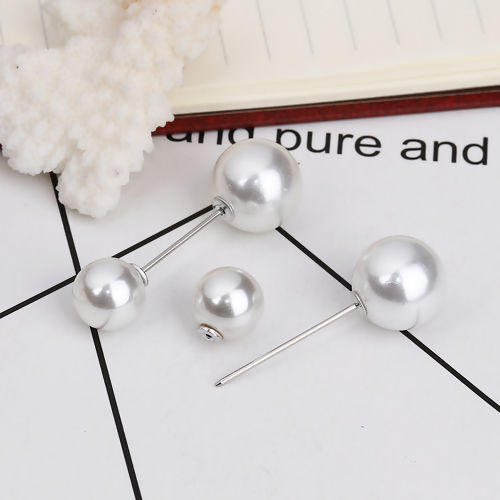 Image de Broche Epingle en Acrylique Forme Rond Blanc Imitation Perles 45mm x 15mm, 10 Pcs