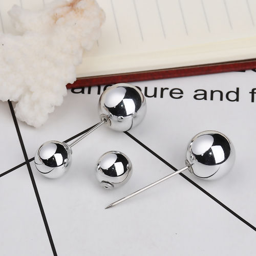 Image de Broche Epingle en Acrylique Forme Rond Argent Imitation Perles 45mm x 15mm, 10 Pcs