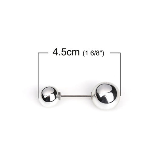Picture of Acrylic Pin Brooches Findings Round Silver Imitation Pearl 45mm(1 6/8") x 15mm( 5/8"), 10 PCs
