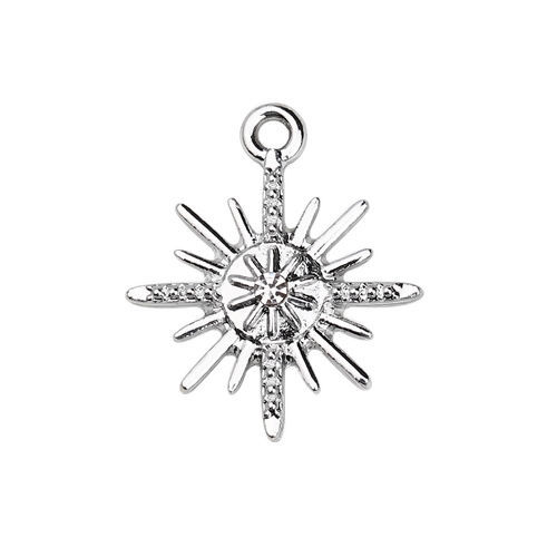 Bild von Zinklegierung Charms Stern Versilbert Transparent Strass 25mm x 21mm, 20 Stück