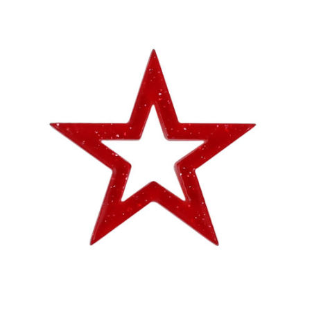 Acrylic Connectors Pentagram Star Red Glitter 21mm x 20mm, 10 PCs