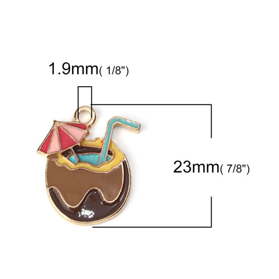 Picture of Zinc Based Alloy Charms Coconut KC Gold Plated Multicolor Umbrella Enamel 23mm( 7/8") x 20mm( 6/8"), 5 PCs