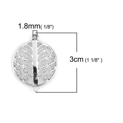 Изображение Цинковый Сплав Коннекторы фурнитуры Круглые Серебряный Тон Узор С узором 30мм x 23мм, 10 ШТ
