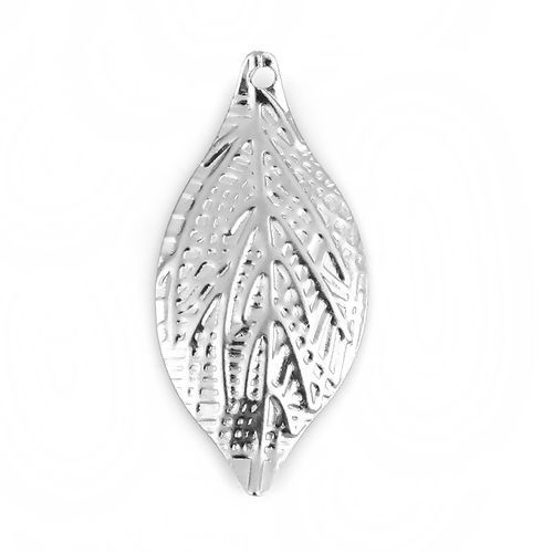 Bild von Eisenlegierung Embellishments Cabochons Blätter Silberfarbe 32mm x 15mm, 100 Stück
