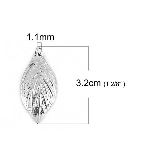 Picture of Iron Based Alloy Embellishments Leaf Silver Tone 32mm(1 2/8") x 15mm( 5/8"), 100 PCs