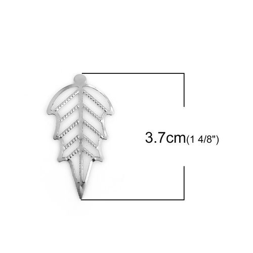 Picture of Iron Based Alloy Embellishments Leaf Silver Tone Filigree 37mm(1 4/8") x 20mm( 6/8"), 100 PCs