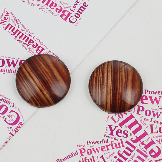 Glass Dome Seals Cabochon Round Flatback Dark Brown Stripe Pattern 20mm( 6/8") Dia, 30 PCs の画像