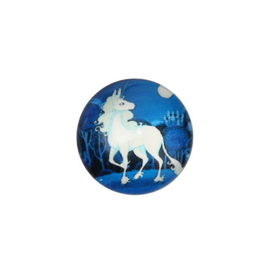 Изображение Стеклянные Газоплотный Кабошон Круглые, Белый & Синий с узором Лошадь 20мм диаметр, 30 ШТ