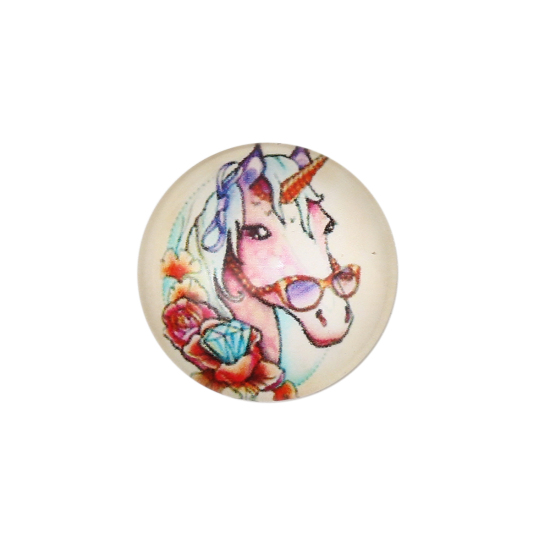 Изображение Стеклянные Газоплотный Кабошон Лошадь, Разноцветный с узором Круглые 20мм диаметр, 30 ШТ