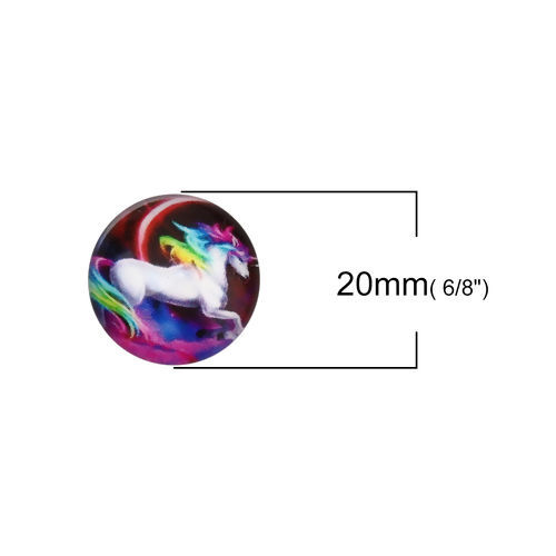 Изображение Стеклянные Газоплотный Кабошон Круглые, Разноцветный с узором Лошадь 20мм диаметр, 30 ШТ