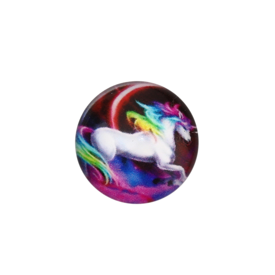 Изображение Стеклянные Газоплотный Кабошон Круглые, Разноцветный с узором Лошадь 20мм диаметр, 30 ШТ