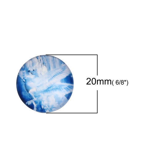 Изображение Стеклянные Газоплотный Кабошон Круглые, Синий с узором Лошадь 20мм диаметр, 30 ШТ