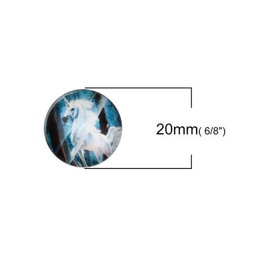 Picture of Glass Dome Seals Cabochon Horse Flatback White Round 20mm( 6/8") Dia, 30 PCs