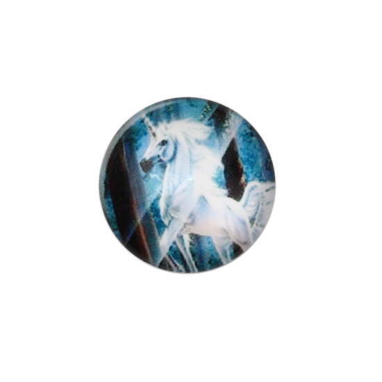 Изображение Стеклянные Газоплотный Кабошон Лошадь, Белый с узором Круглые 20мм диаметр, 30 ШТ