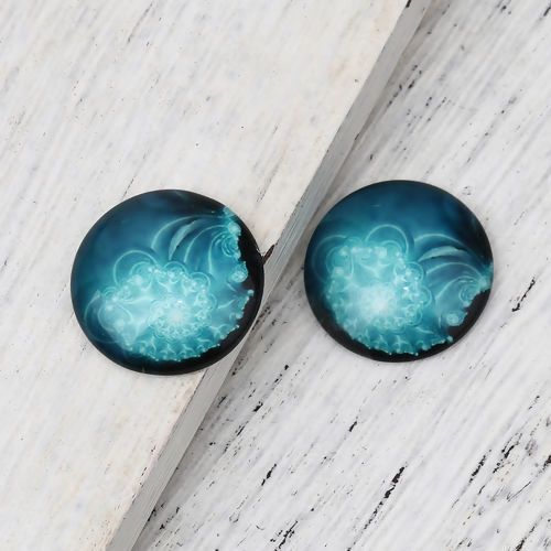 Picture of Glass Dome Seals Cabochon Round Flatback Green Blue Spiral Pattern 20mm( 6/8") Dia, 30 PCs