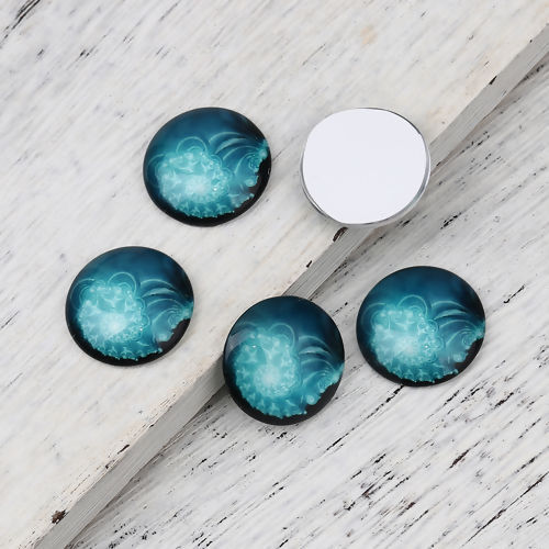 Picture of Glass Dome Seals Cabochon Round Flatback Green Blue Spiral Pattern 20mm( 6/8") Dia, 30 PCs