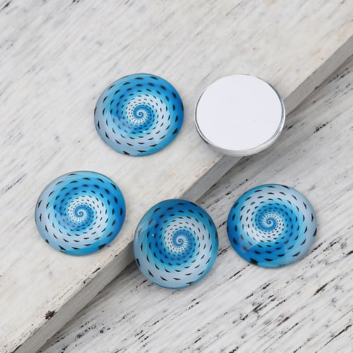 Picture of Glass Dome Seals Cabochon Round Flatback Lake Blue Spiral Pattern 20mm( 6/8") Dia, 30 PCs