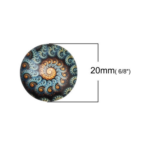 Picture of Glass Dome Seals Cabochon Round Flatback Blue Spiral Pattern 20mm( 6/8") Dia, 30 PCs