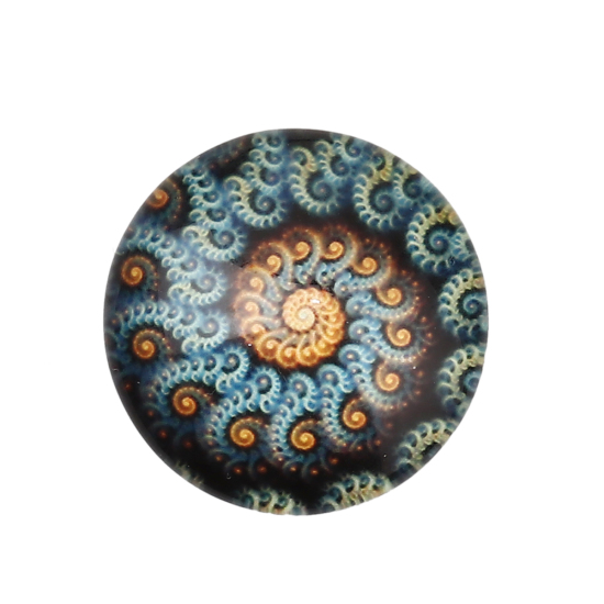 Picture of Glass Dome Seals Cabochon Round Flatback Blue Spiral Pattern 20mm( 6/8") Dia, 30 PCs