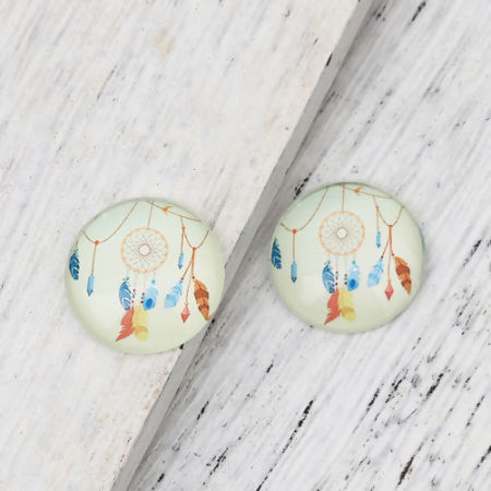 Picture of Glass Dome Seals Cabochon Round Flatback Multicolor Dreamcatcher Pattern 20mm( 6/8") Dia, 30 PCs