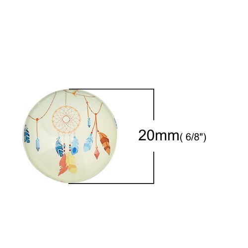 Image de Cabochon Dôme en Verre Rond Dos Plat Multicolore Attrapeur de Rêves 20mm Dia, 30 Pcs