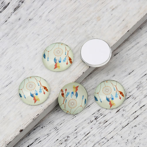 Image de Cabochon Dôme en Verre Rond Dos Plat Multicolore Attrapeur de Rêves 20mm Dia, 30 Pcs