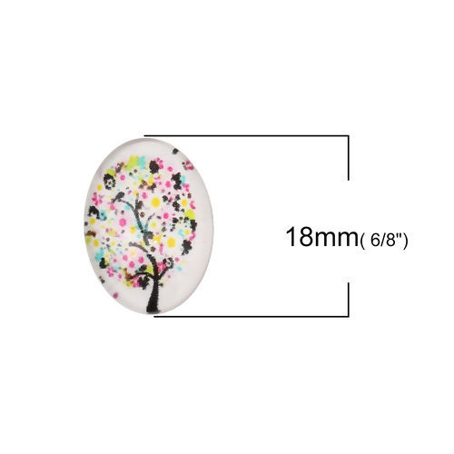 Picture of Glass Dome Seals Cabochon Oval Flatback Multicolor Tree Pattern 18mm( 6/8") x 13mm( 4/8"), 30 PCs